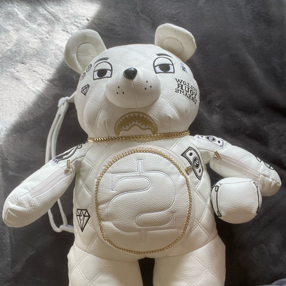 White Designer Bear Backpack